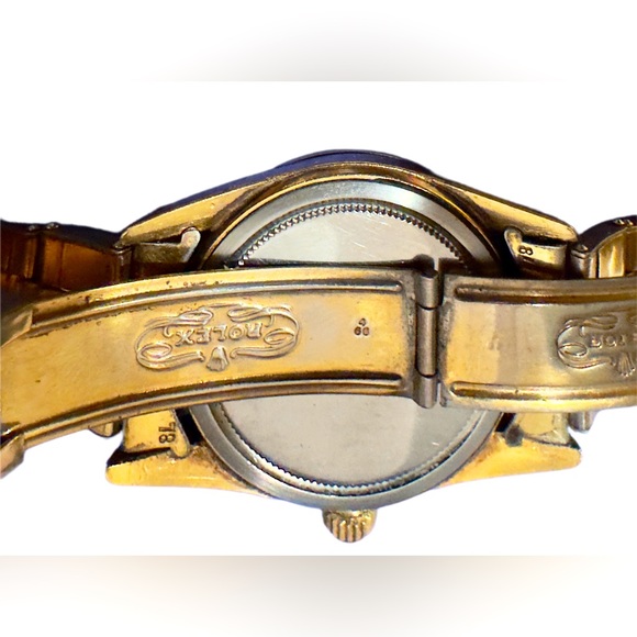 ROLEX Men's Oyster Date Gold-Plated Watch, Black Dial, Ref. 3131, 1950s. - Picture 12 of 16